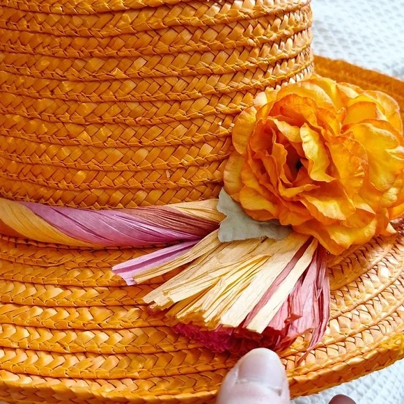 ORANGE STRAW DERBY HAT 👒 - Picture 3 of 7